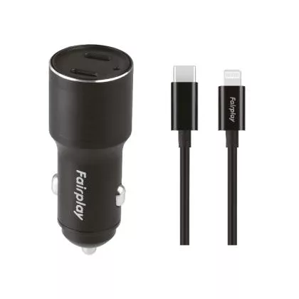 FAIRPLAY - Pack Chargeur Voiture (60W) + Câble Lightning